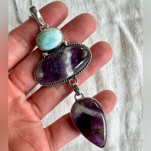 925 Dream Amethyst + Larimar LONG Pendant Necklace